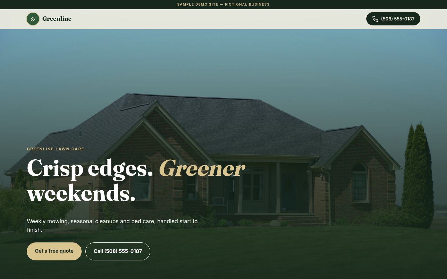 Greenline Lawn Care sample website, desktop view